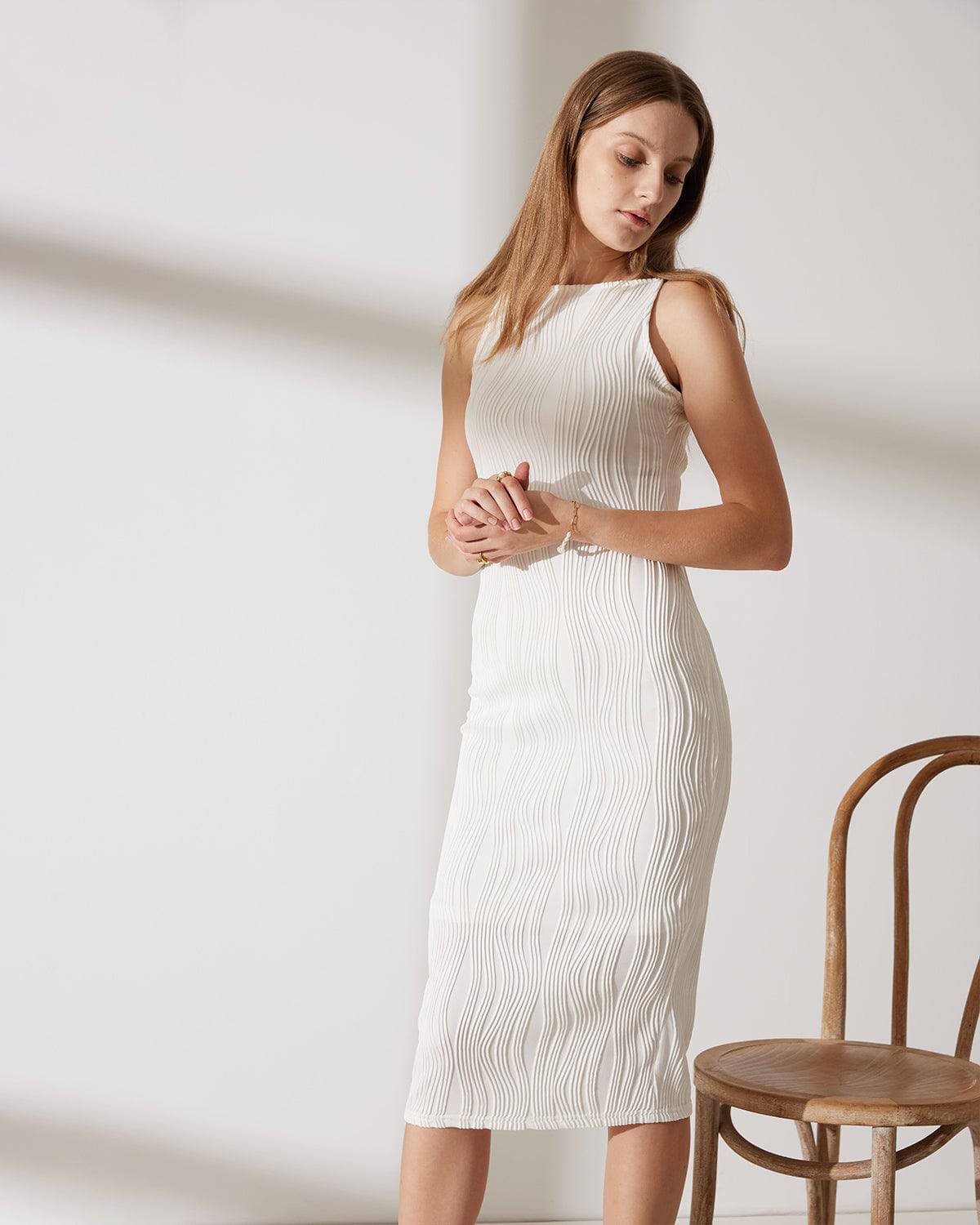 Marine Pearl-Detail Midi Dress