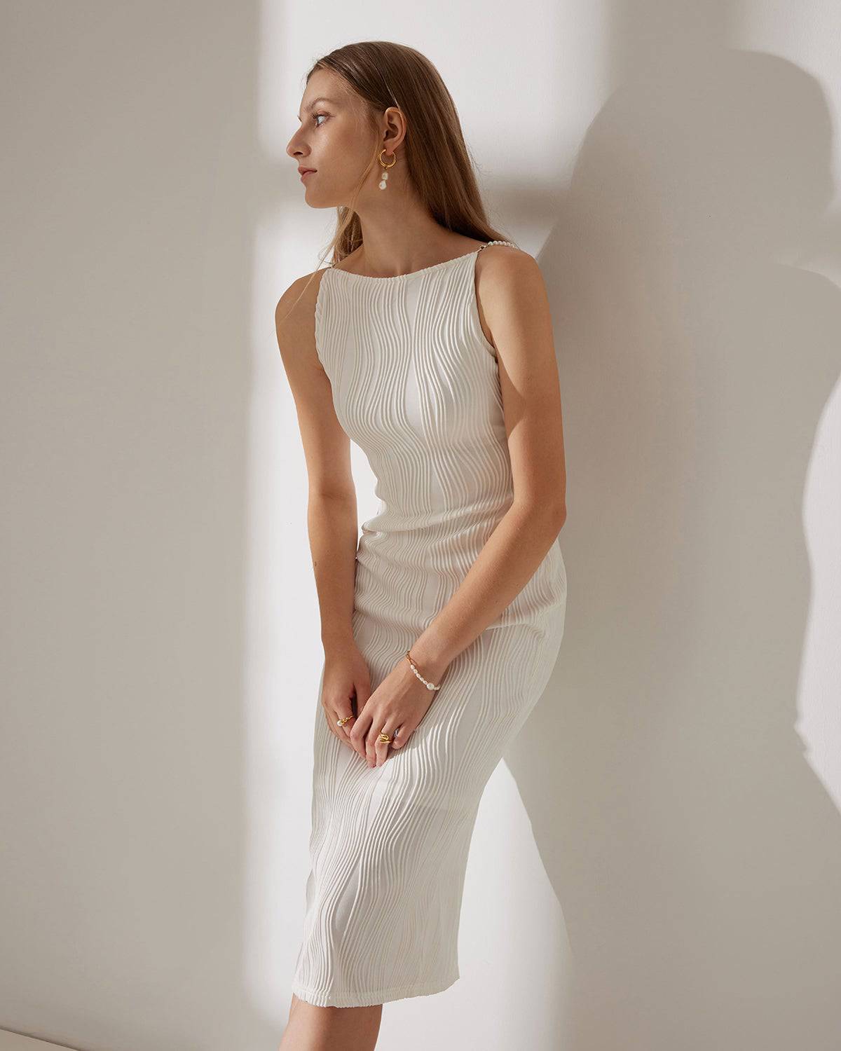 Marine Pearl-Detail Midi Dress