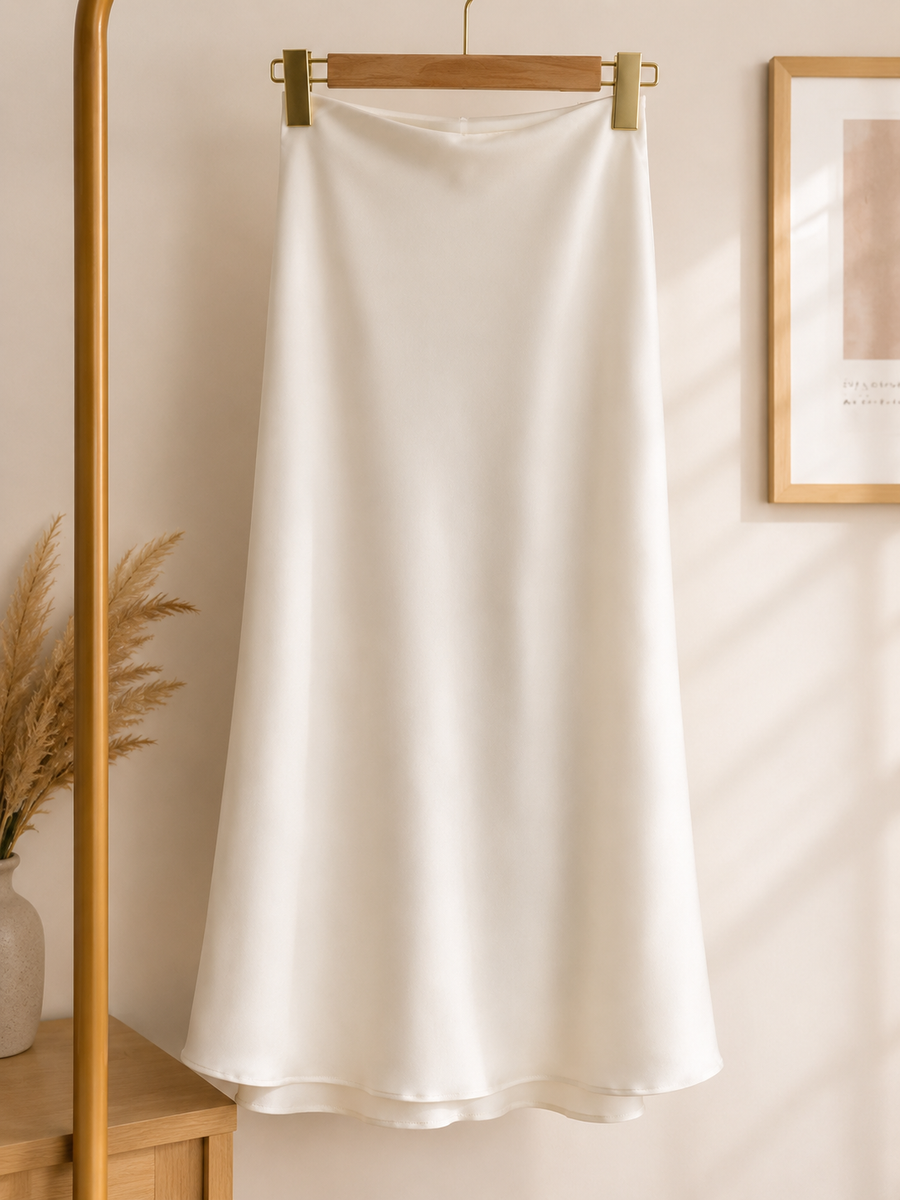 Elegance Satin-Finish Midi Skirt