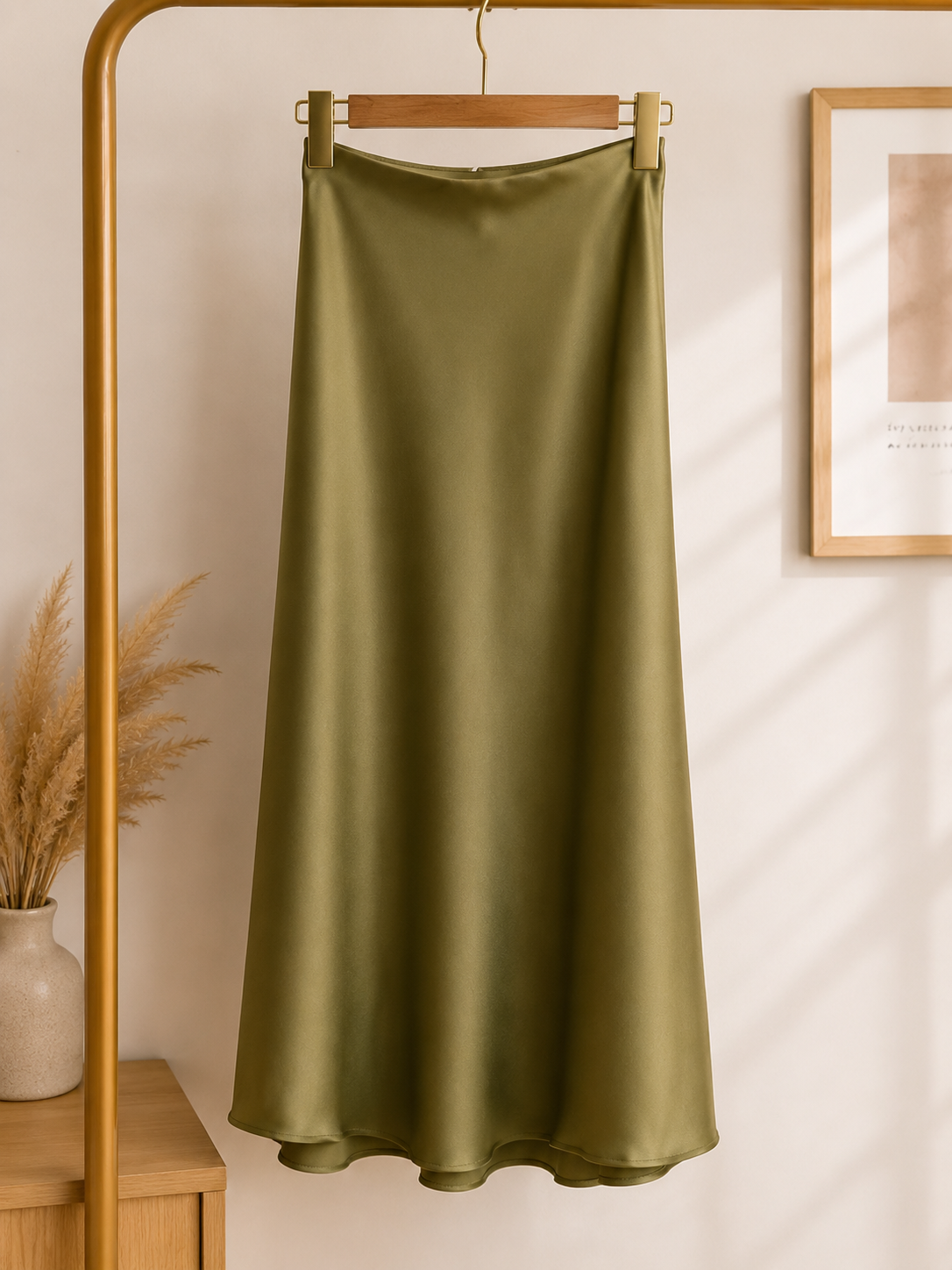 Elegance Satin-Finish Midi Skirt