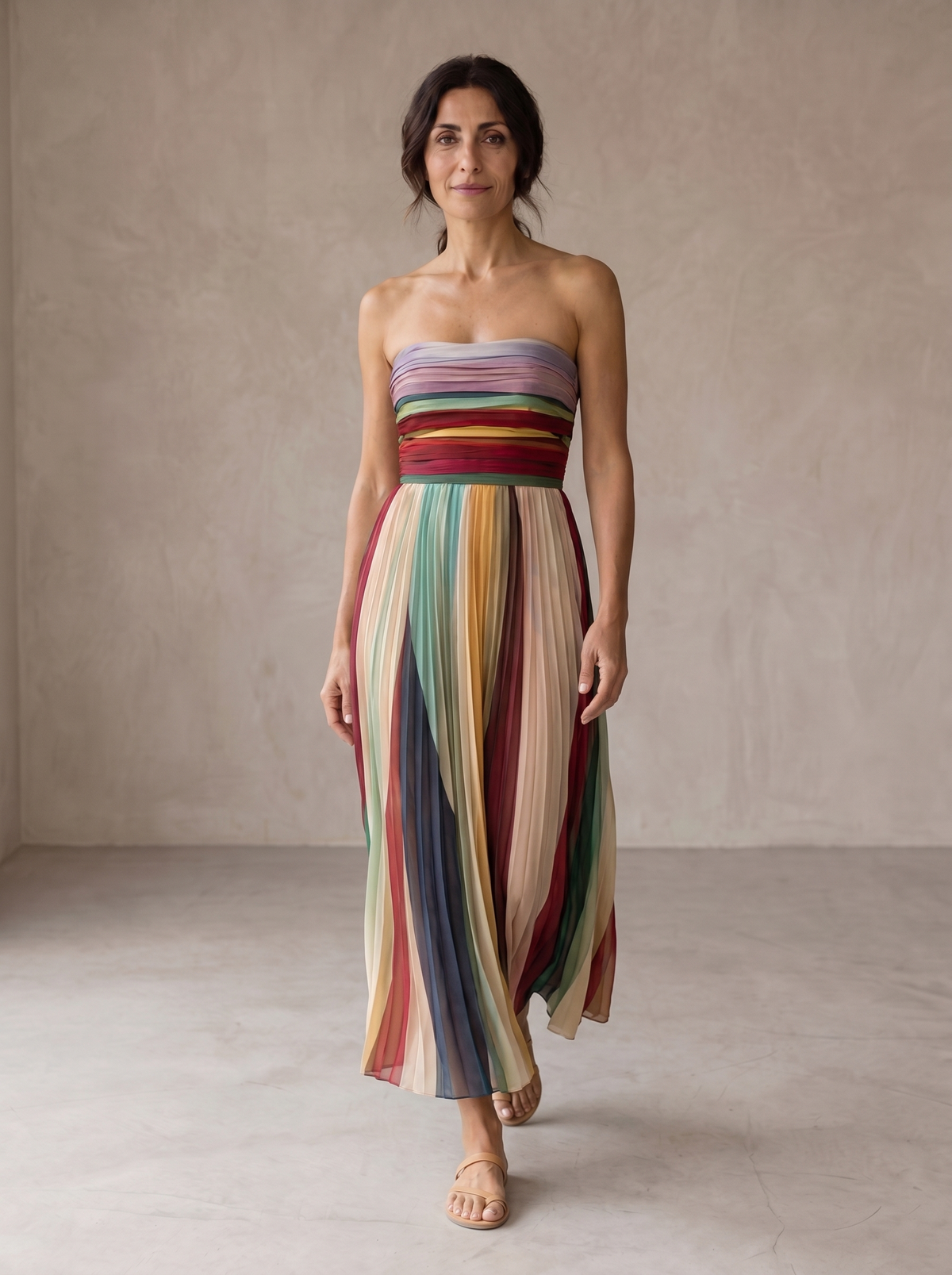 Evelyn Multicolour Pleated Midi Dress