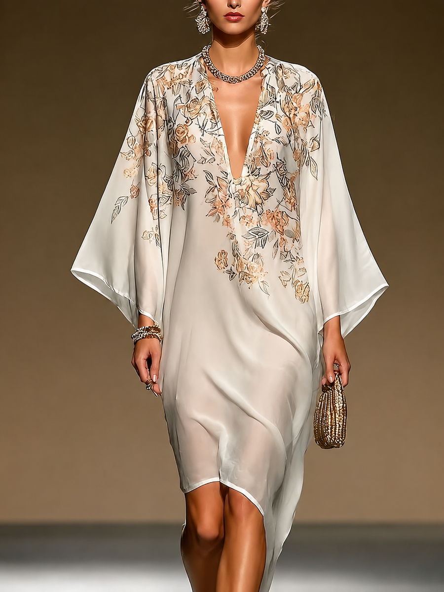 Elspeth Floral Batwing Kaftan Dress