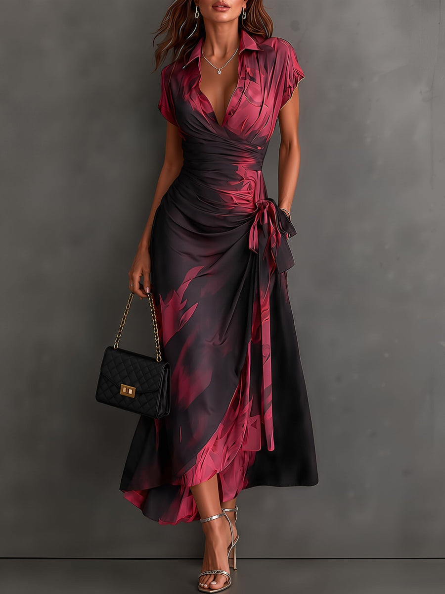 Rosalind Abstract Wrap Midi Dress